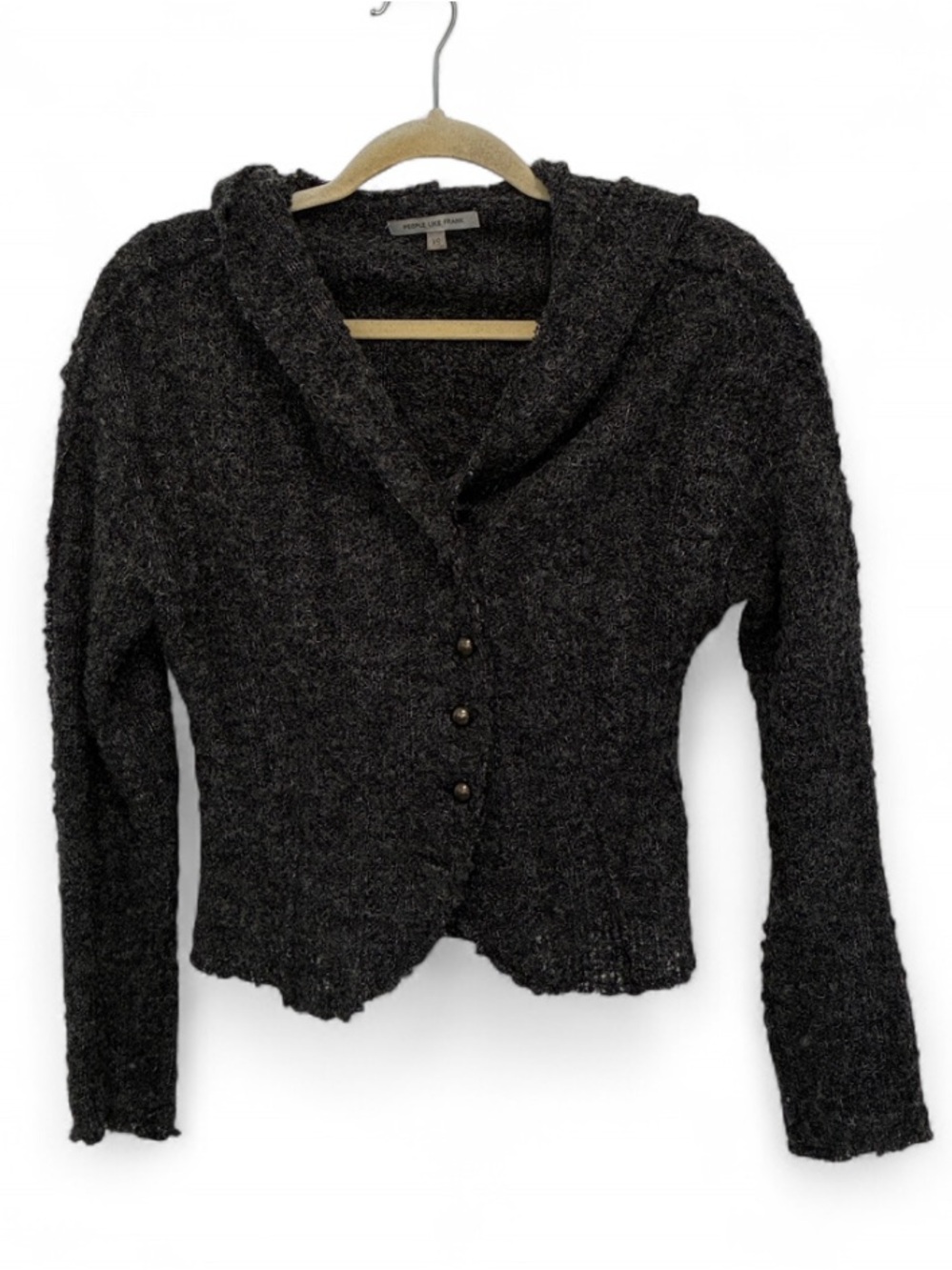 People Like Frank Hooded Button-Front Cardigan - Dark Gray